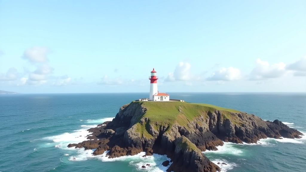 Detailed view of lighthouse structure on rocky promontory with Atlantic Ocean waves