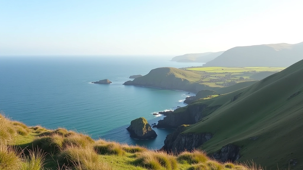 Panoramic view of Valentia Island coastline showing multiple bays and peninsulas
